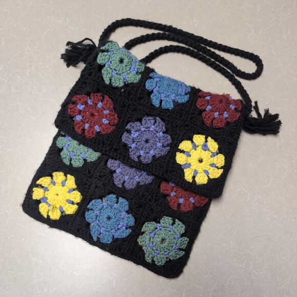 Granny Square Afghan Crochet Bag Handmade Shoulder Cross Body Purse Tote - Picture 2 of 5